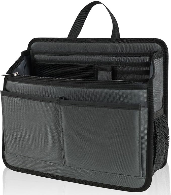 Small Rugged Organizer Insert for Briefcase Tote Shoulder Messenger Bag-19 Pockets,Padded Water-repellent Nylon-Gray by DELTAMANN