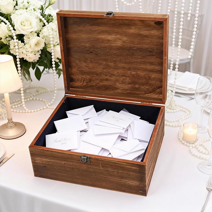 Large Wooden Keepsake Storage Box with Lid for Wedding Treasure Decorative | 10.4x12.4x5.3 Inches can Hold 8.5x11 Certificates Photos Baby Keepsakes, Vintage Case with Black Velvet Base - Image 5