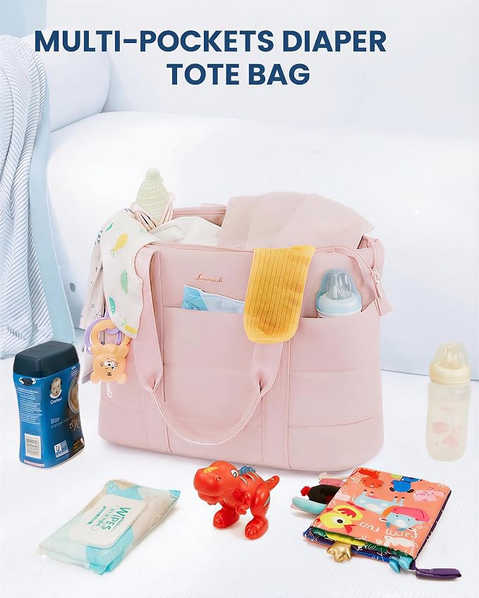 LOVEVOOK Diaper Bag Tote, 15.6 Inch Puffer Diaper Bag, Waterproof Travel Diaper Tote with Changing Pad Pacifier Case - Image 5