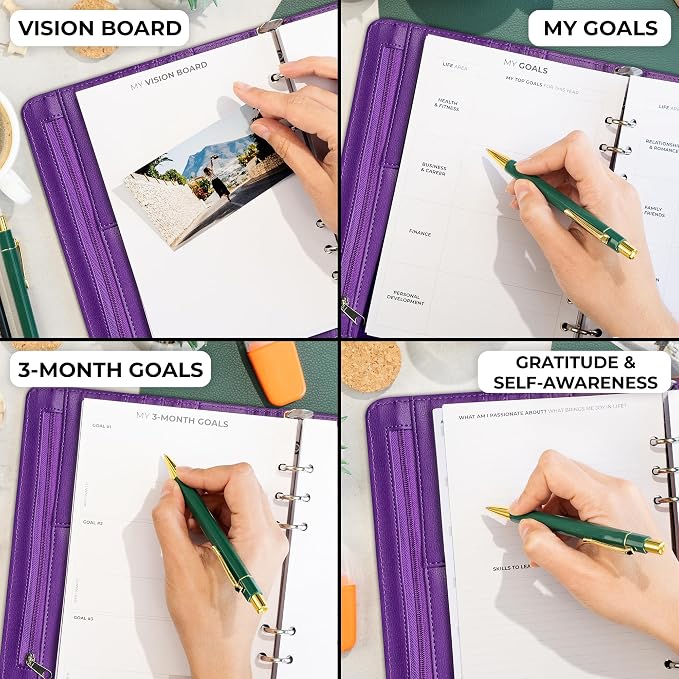 Clever Fox Weekly Planner Binder, Undated Daily A5 Eco Leather Purple | 7 x 10 in with A5 pages, mini 3 ring portfolio organizer, work time manager, day runner, agenda book with monthly calendars - Image 6