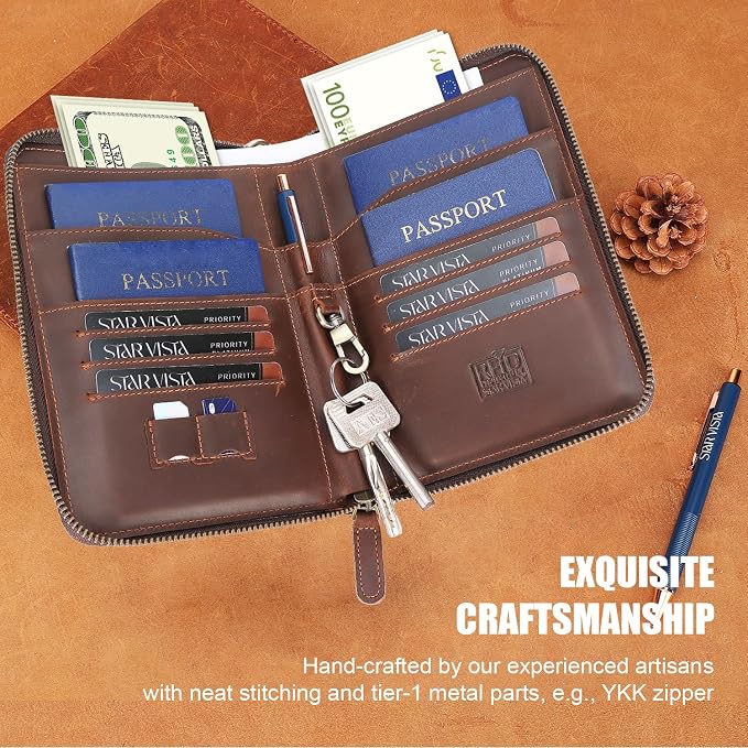 STAR VISTA Lorenzo Full Grain Leather Family Passport Wallet for 4, Large Travel Document Organizer for Exquisite Voyagers, Multi-Currency Compartments, RFID Blocking, AirTag Track, Espresso Brown - Image 3