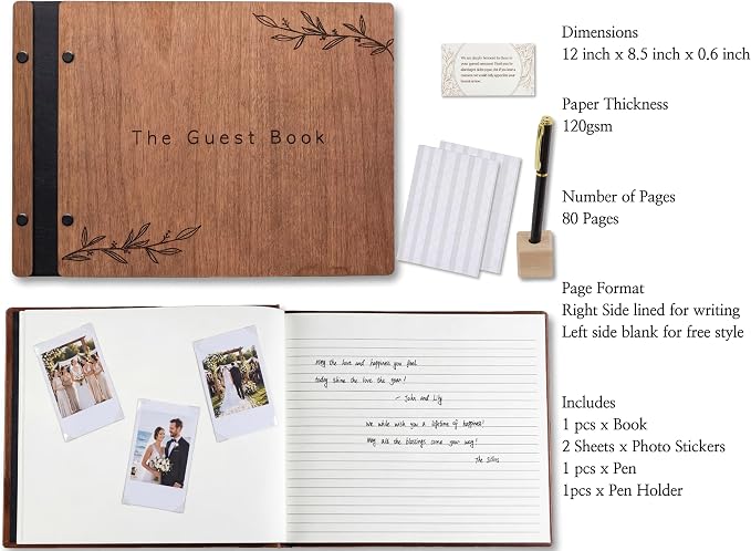 Aspen Studio Guest Book with Signing Pen with Photo of Polaroid for Wedding Book and Memorial Occasions Guest Signing Book for Wedding, Memory Guest Book - Image 4