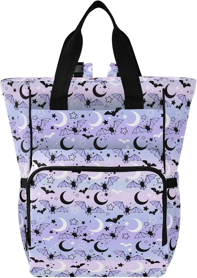 Mnsruu Diaper Bag Bat Moon Starry Sky Purple Large Changing Backpack Multifunction Travel Tote Mommy Bag Baby Diaper Backpack for Mom Dad by MNSRUU