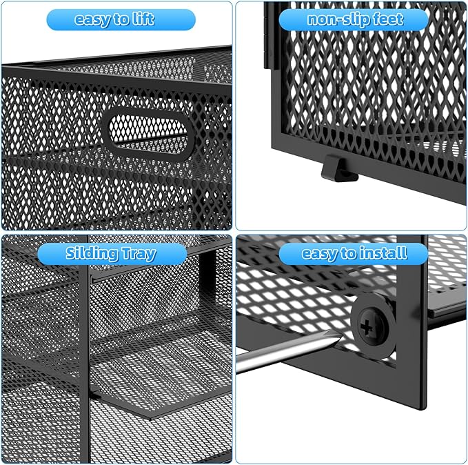 Lavatino 14 Compartments Paper Organizer for Desk, Mesh Literature Organizer, Mail File Sorter Tray with Handle, Desktop Mailbox for Office Classroom Home, Black - Image 3