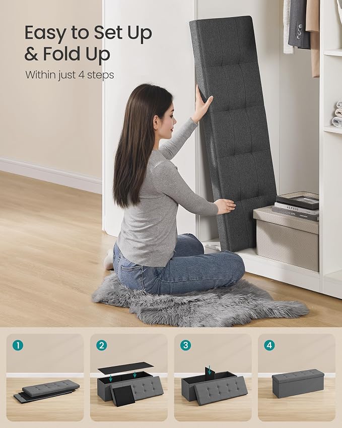 SONGMICS MAZIE Collection - 43 Inches Folding Storage Ottoman Bench, Ottoman Foot Rest, End of Bed Bench, Storage Chest, Load 660 lb, for Living Room, Bedroom, Entryway, Dark Gray ULSF77K - Image 6