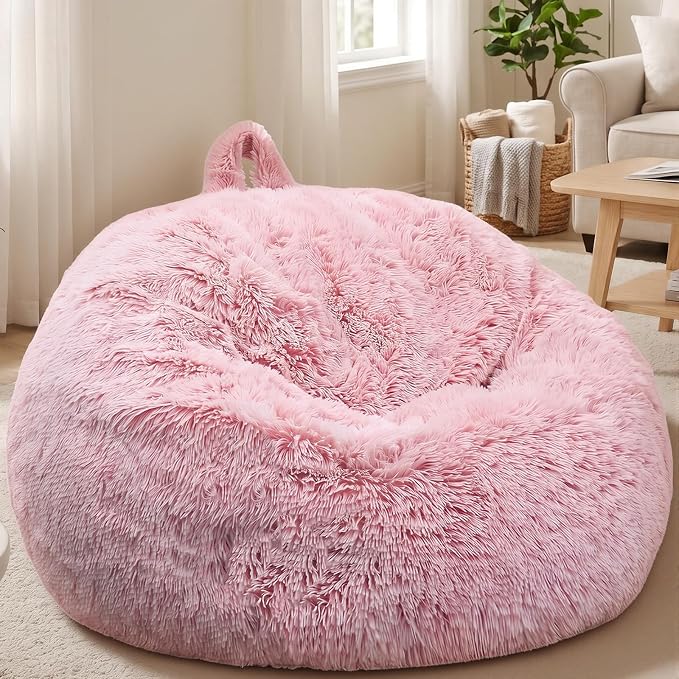 Stuffed Animal Storage Bean Bag Chair Cover, Soft Bean Bag Cover | Fluffy Faux Fur Stuffed Animal Storage Chair, Non-Slip Bottom, Fill with Plush Toys or Blankets, for Kids Teens Adults Girls by AZHCHKE
