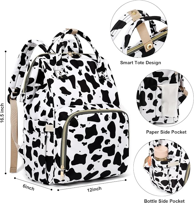 Cow Print Baby Diaper Bag Backpack for Girls Boys, Waterproof Large Maternity Nappy Bags for Mom - Image 5