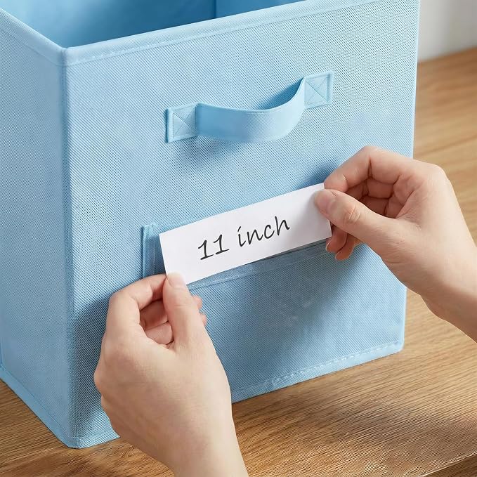 Storage Bins,11" Cube Storage Bin with Labels,10pcs,Pastel Blue | Fabric Storage Cubes for Shelves,11 Inch storage cube bins with 10 Labels Window Cards & a Pen. - Image 4