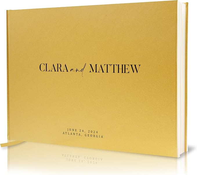 Personalized Guest Book - 11.5" x 8.5" Premium Custom Guest Signing Book with Bookmark and Blank Pages for Wedding Reception Table Decoration Engagement Birthday Party Event, Gold by ModernAlbumDesigns