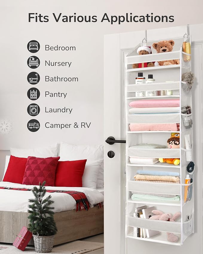 ULG Over The Door Organizer with 6 Large Pockets 12 Side Pockets, 50lbs Weight Capacity Door Hanging Organizer for Bedroom, Bathroom, Pantry, Nursery Storage, Beige (Pack of 3) - Image 5