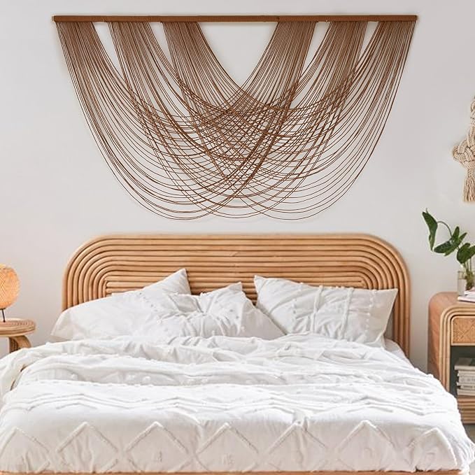 Large Macrame Wall Hanging Brown Die-Dyed 59.00" W x 31.00" L Boho Wall Decor Yarn Tapestry Craftsmanship Home Macrame Wall Decor | Boho Home Decor, Large Textile Art, Handmade Cotton Craft, for Living Room Sofa Backdrop, Bedroom Headboard, Boho Fiber Art - Image 3