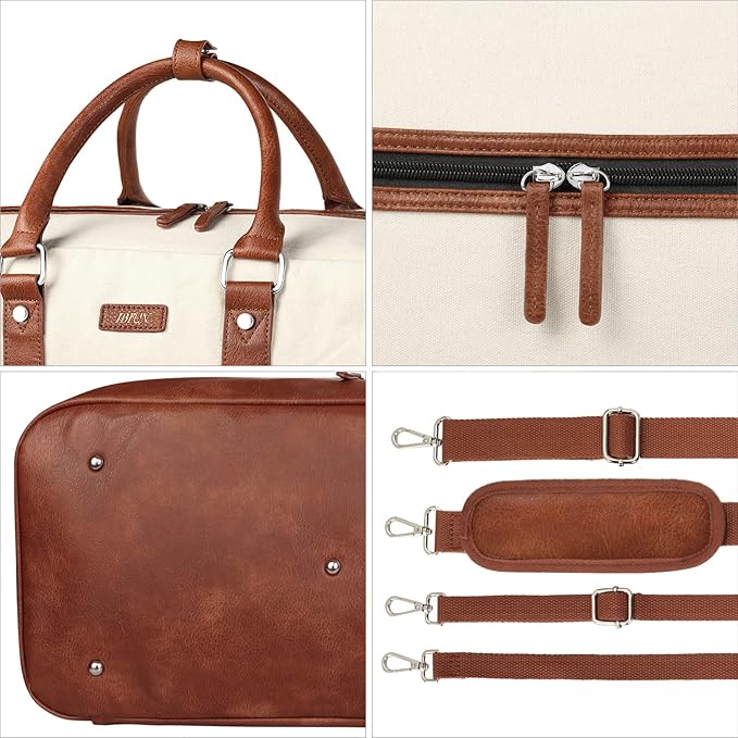 Weekender Bag for Women, Large Overnight Bag Canvas Travel Duffel Bag Carry On Tote with Shoe Compartment 21" 3Pcs Set - Image 6