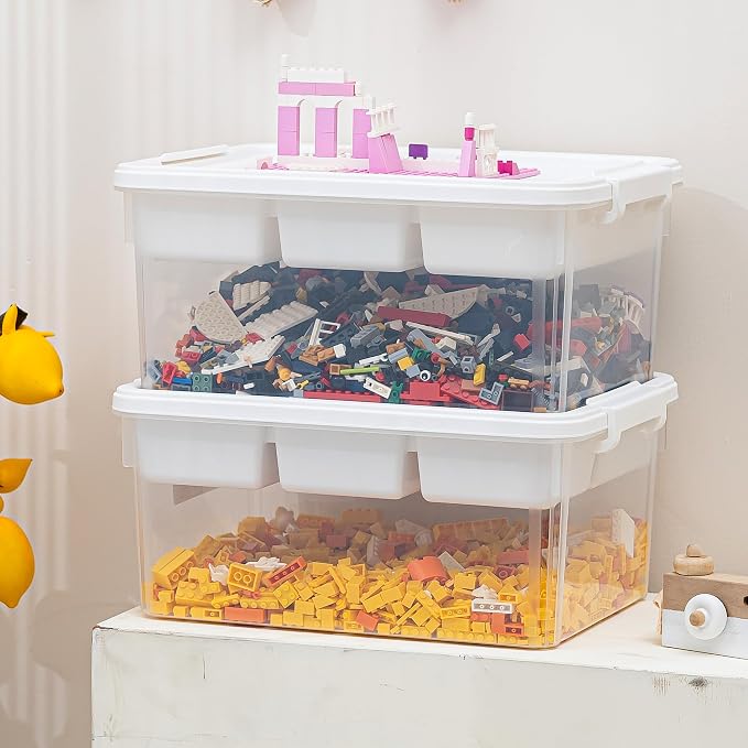 Citylife 17QT 4-Pack Plastic Craft Storage Box Buildable Lid Removable Tray | Plastic Craft Organizers and Storage with Build-On Lid for Beads, Tools, Sewing Supplies, Deep Base, Secure Clasp, kids Toy - Image 6