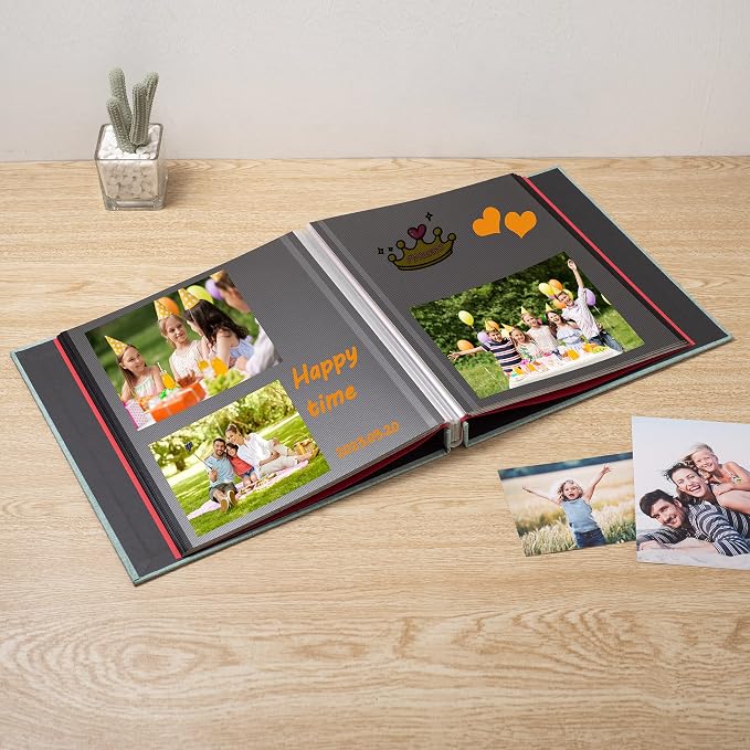Large Photo Album Self Adhesive for 4x6 8x10 Magnetic Scrapbook Album DIY 60 Black Sticky Pages Linen Cover Photo Album(Green) - Image 2