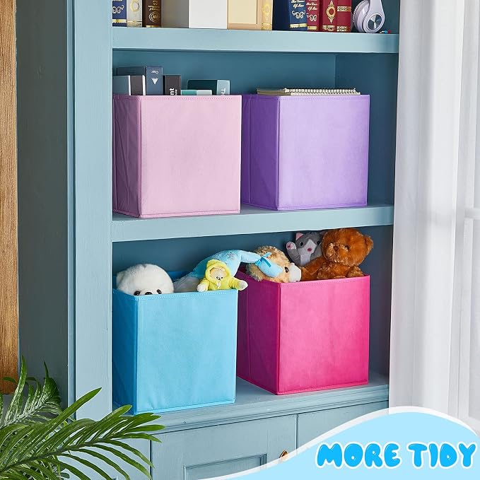 Yinder 12 Pcs Cube Storage Bin 10.5''x10.5''x11'' Storage Bins for Kids Classroom Decor Colorful Bins Foldable Baskets for Playroom Nursery Organizer Fabric Boxes (Sky Blue, Purple, Pink, Rose) - Image 4