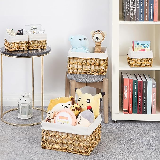 Wicker Storage Basket, 6 Pack Baskets for Organizing, Water Hyacinth Storage Baskets, Rectangular Wicker Baskets for Storage Shelves, Cube Storage Bins For Closet/Clothes/Dresser - Image 5