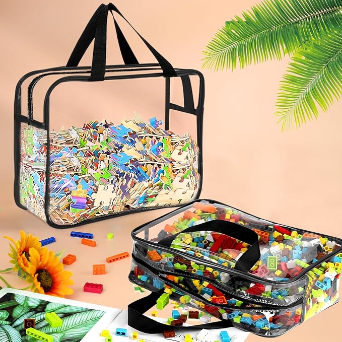 6 Packs Large Toy Storage Bags with Labels, Reusable Clear PVC Board Game Storage, Travel Waterproof Organizer Bags with Zipper for Building Blocks, Puzzle, Kids Books - Image 4