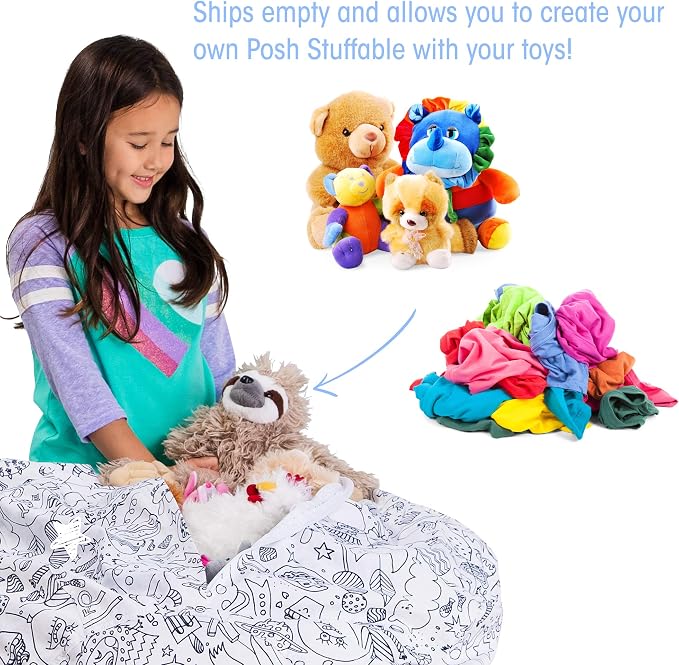 Posh Stuffable Kids Stuffed Animal Storage Bean Bag Chair Cover - Childrens Toy Organizer, Large 38" - Canvas Fun Creatures Coloring Fabric - Image 5