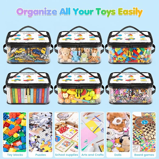 6-Pack Extra Large Clear Toy Storage Bags Transparent Waterproof With Zippers & Labels Durable Reusable Organizer for Blocks,Puzzles & Games - Image 2