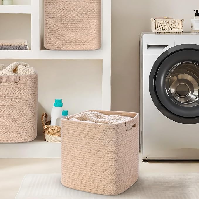 11 Inch Storage Cubes, 3 Pack Cube Storage Bins for Organizing, Cotton Rope Woven Baskets for Shelves, Bathroom, Kids Room, Closets, Baby Nursery - Image 7