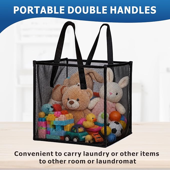 2 Pack Mesh Pop Up Laundry Basket with Handles 32L Portable and Collapsible Laundry Hamper Foldable Storage Organizer for Laundry Room Clothes Toys - Image 4