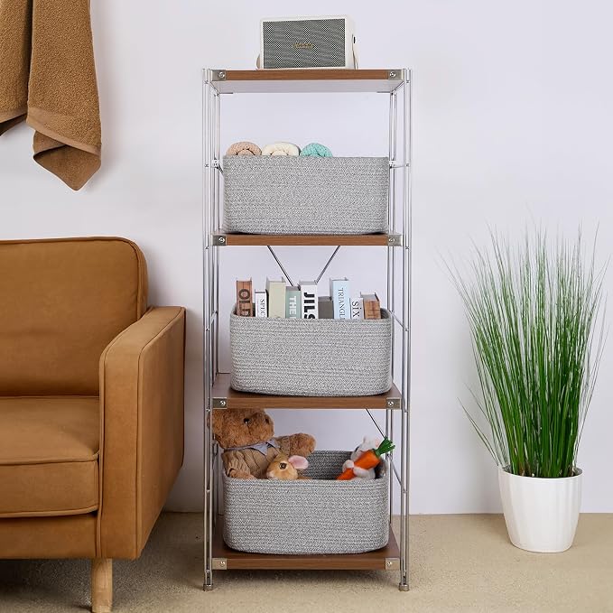 MiniArk Large Storage Baskets for Shelves, 17 x 13 x 7.5” Closet Organizers Bins for Clothes Blanket Towels, Baby Nursery, Toy Baskets Box, Woven Rope Baskets, 2 Packs Mixed Grey - Image 4