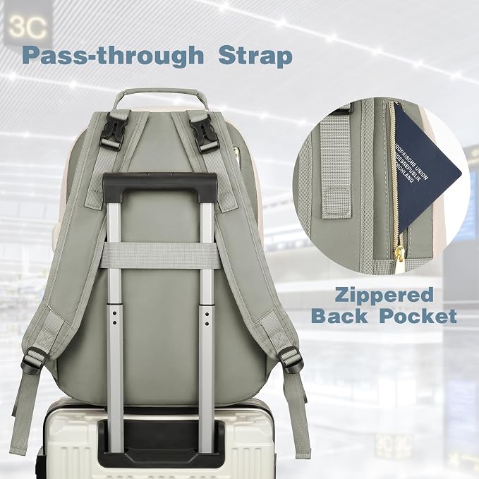 Diaper Bag Backpack, Quilted Baby Bag with Changing Pad & Stroller Straps & Pacifier Case, Large Travel Diaper Bags for Mom Dad, Green Beige - Image 7