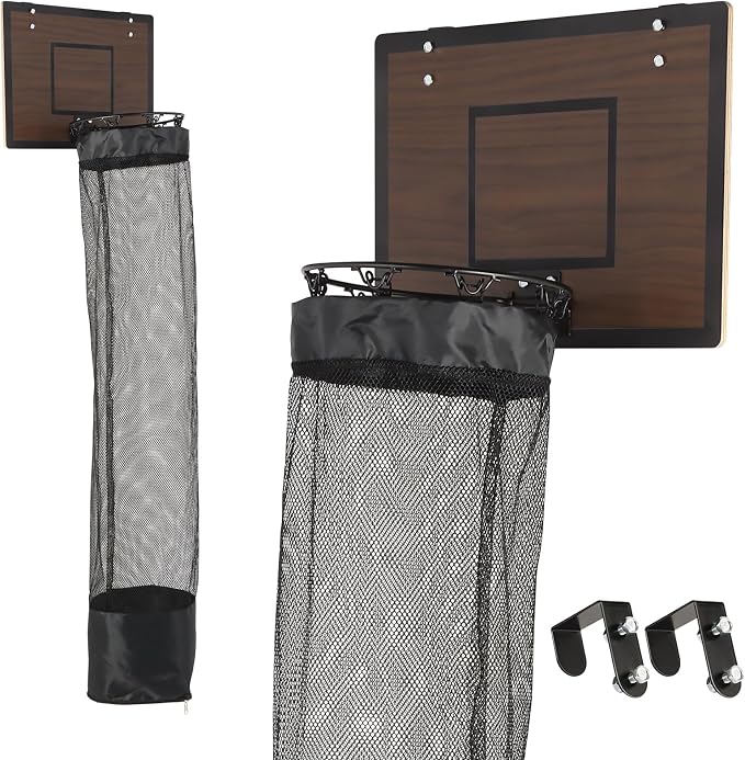 Over the Door Basketball Hoop Laundry Basket ,Wooden Basketball Laundry Hamper with Zipper for Kids Room,Dorm Rooms,Bathroom,Saving Space Storage and Organization (Dark Walnut) by Unknown