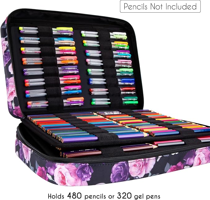 YOUSHARES 480 Slots Colored Pencil Case - Big Capacity Pen Case Organizer with Multilayer Holder large Colored Pencil Case (Purple Pink Rose) - Image 2