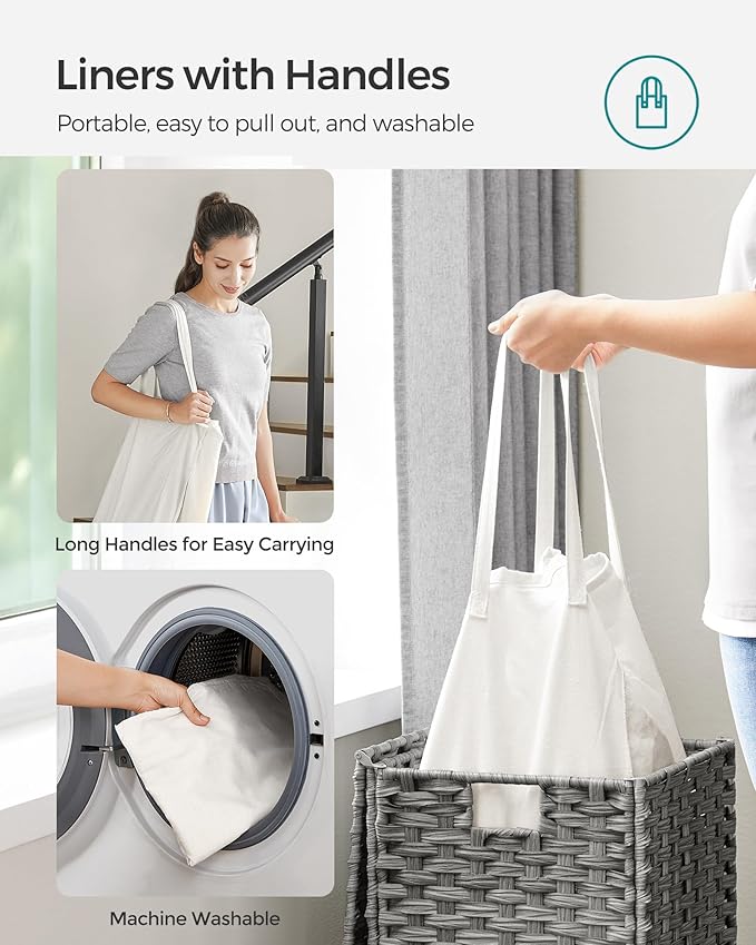 SONGMICS Laundry Hamper with Lid, 17.2 Gallon (65 L) Synthetic Rattan Clothes Laundry Basket with Lid and Handles, Foldable, Removable Liner, Dove Gray ULCB165G01 - Image 6
