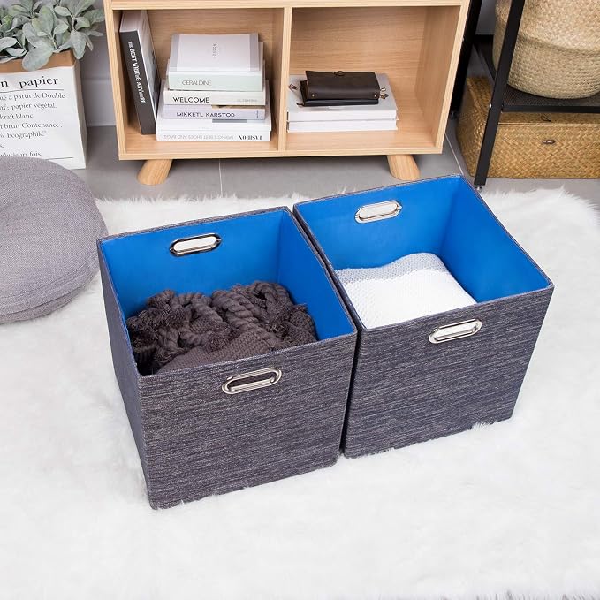 Posprica Storage Cube Basket Bins,13×13 Foldable Storage Containers for Shelf Cabinet Bookcase Boxes,Thick and Heavy Duty Fabric Drawer (4pcs, blue) - Image 8