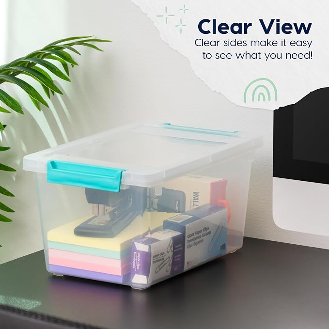 IRIS USA Storage Bins with Lids |Made in USA| 4 Qt - (6-Pack) - Clear | Sensory Craft Organizers, Plastic Clip Box Totes, Flat Containers for Organizing Paper, Office, Art & Study Supplies - Image 7