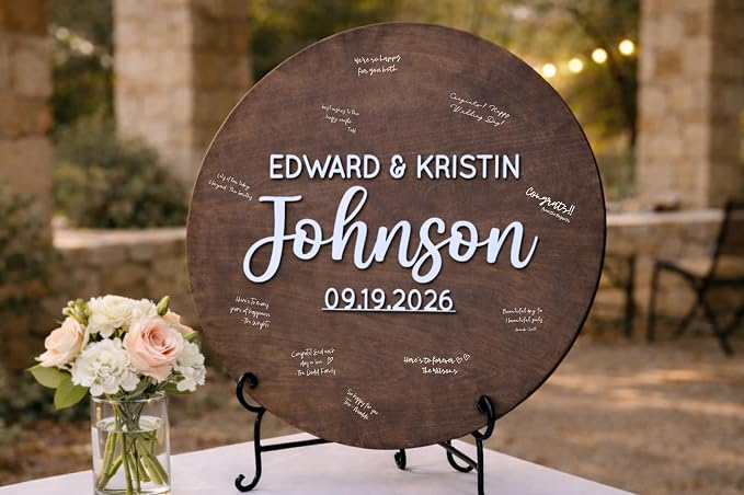 Personalized Round Guest Book Alternative Sign, Unique Guest Book Sign, Custom Alternative Guest Book, Wooden Guest Book, Wedding Ceremony Guestbook Sign (Design 12) - Image 2