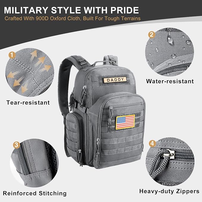 MIRACOL Diaper Bag Backpack for Dad: 900D Military-Grade Backpack with 16+ compartments - 40L XL Capacity Fits 15+ Diapers & 3 Bottles - Heavy-Duty Daddy Baby Bag for Travel & Outdoor - Image 3