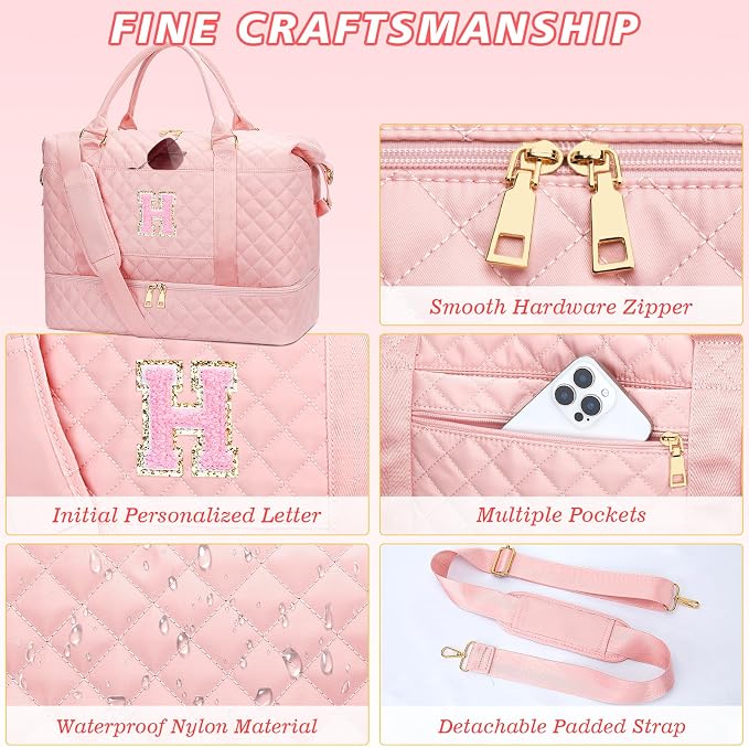 Gifts for Girls Weekender Bags Women Overnight Bag(Pink,H) | Birthday Gifts for Girls-Overnight Bags with Toiletry Bag-Weekend Bags with Shoe Compartment - Image 6