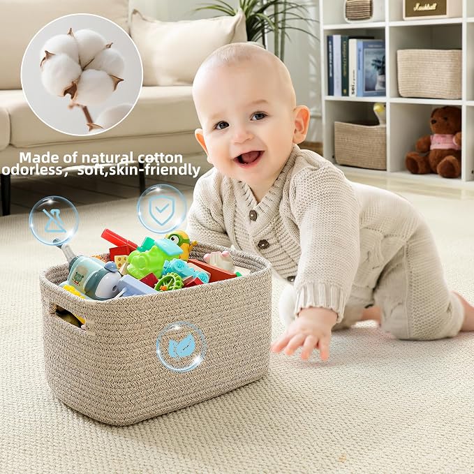 4 Pack Storage Baskets 12.7''Lx9''Wx7.8''H,for Organizing, Woven Baskets for Shelves - Perfect for Toys, Books, Towels, and Clothes, Durable Gift Basket Bins Toy Storage (Brow+) - Image 4