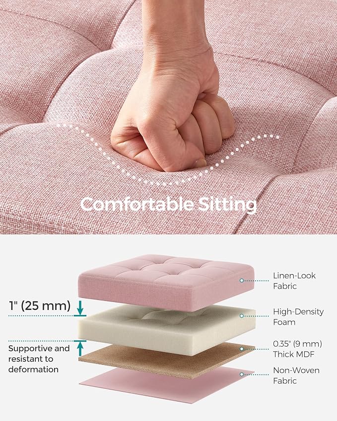 SONGMICS Mazie Collection - 30 Inches Folding Storage Ottoman Bench, Ottoman Foot Rest, End of Bed Bench, Storage Chest, Load 660 lb, for Living Room, Bedroom, Entryway, Jelly Pink ULSF047R11 - Image 4