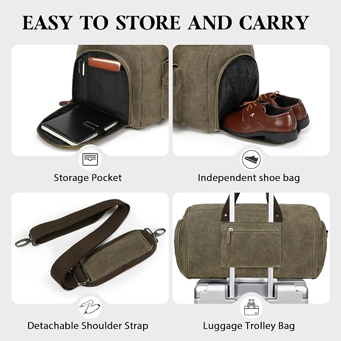 Wildroad Garment Bags for Travel - Canvas Duffle Bag with Shoe Compartment | Gifts for Men, Holiday Birthday Gift for Dad, Husband & Partner, Carry-on Size, 2 in 1 Hanging Suitcase Suit Business - Image 5