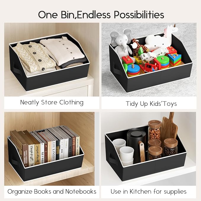 Large Closet Organizers and Storage Bins - 6 Pack Trapezoid Storage Baskets for Shelves, Foldable Fabric Baskets with Handles Ideal for Closet, Basket, Wardrobe and Shelf Storage, Black - Image 6