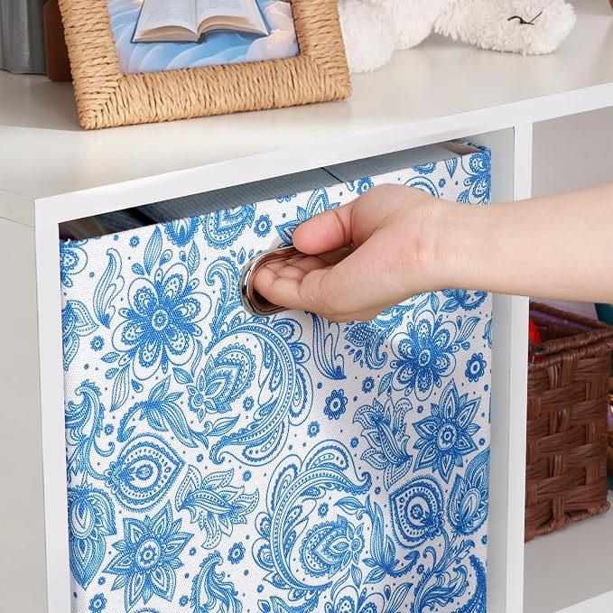 Posprica Cube Storage Bins Fabric Storage Cubes, 13 Inch Collapsible Cubby Storage Bins for Cube Organizer, Decorative Storage Boxes for Shelf Closet Organizer Nursery Toy Storage(Celadon blue) - Image 2