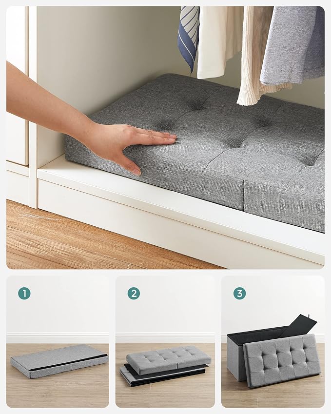 SONGMICS Mazie Collection - 30 Inches Storage Ottoman, Foldable Storage Bench with Flipping Lid, 660 lb Load Capacity, for Entryway, Living Room, Bedroom, Light Gray ULSF41G - Image 8