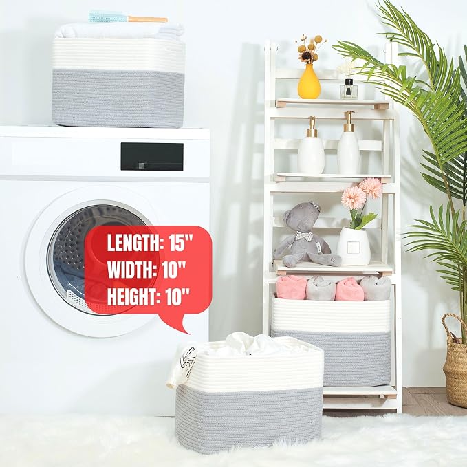 3-Pack Storage Baskets for Shelves, Playroom and Classroom, Book Basket, Decorative Storage Cube Bins, Woven Closet Organizers, Pantry and Shoe Organizer, Grey - Image 7