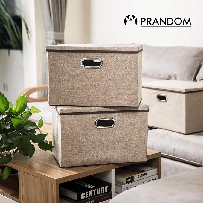 Large Collapsible Storage Bins with Lids [3-Pack] Jute Fabric Foldable Storage Boxes Organizer Containers Baskets Cube with Cover for Home Bedroom Closet Office Nursery (17.7x11.8x11.8) - Image 2