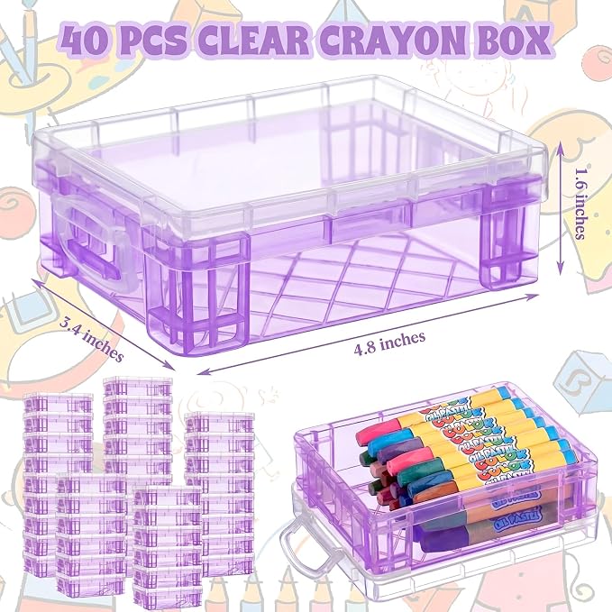 Suzile 40 Pcs Plastic Crayon Boxes Holds 24 Crayon with Snap Lid Storage Container Clear Stackable Case for School Office Classroom Supplies Pen Pencil Craft(Purple) - Image 2