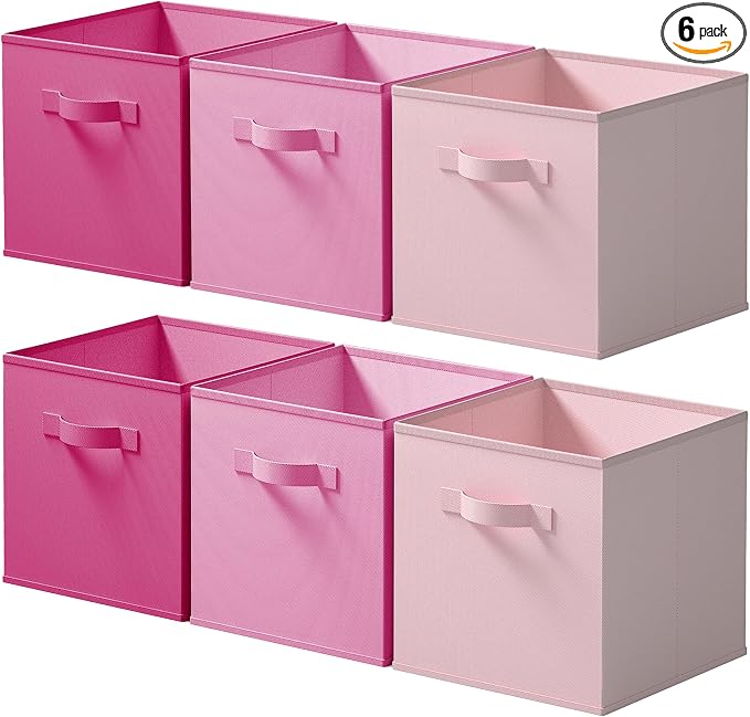 Cupic Cupid 6-Pack 11x11 Storage Cubes, Fabric Cube Bins, Pink Gradient | Foldable, Reinforced Front Handle, Holds Clothes, Toys, Daily Essentials and More, Fits Shelves, Nursery, Playroom by CupicCupid