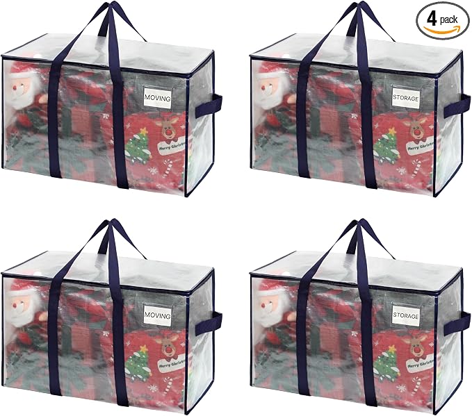 VENO 4 Pack Heavy Duty Moving Bags, Extra Large Storage Bags with Reinforced Handles & Strong Zippers, Foldable & Reusable Moving Box Alternative for Clothes & Dorm Storage by Veno