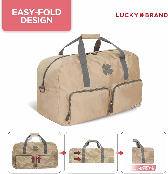 Lucky Brand Large Duffle Bag for Travel, Foldable Weekender Duffel bag | Travel Overnight Duffel bag, Adjustable Shoulder Strap, Front Zip Pockets, Spacious Capacity, Unisex Lightweight Travel Bag - Image 3
