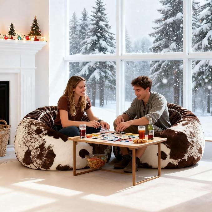 Bean Bag Chair (No Filler) Soft Faux Fur Stuffed Animal Bean Bag Storage Fluffy Plush Bean Bag Cover Washable for Adults and Kids Christmas Gfit(Cow Brown) - Image 5