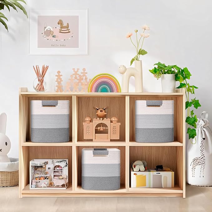 11 Inch Storage Cubes, 6 Pack Cube Storage Bins for Organizing, Cotton Rope Woven Baskets for Shelves, Bathroom, Kids Room, Closets, Baby Nursery - Image 2
