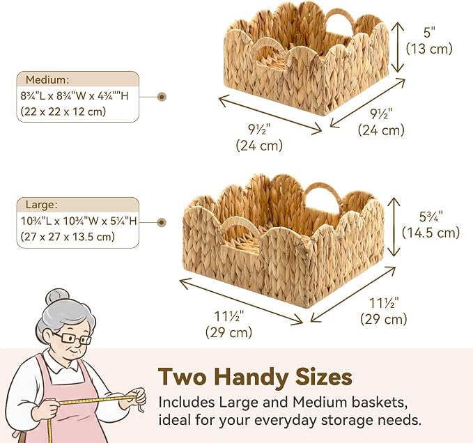 GRANNY SAYS Wicker Storage Basket, Shelf Baskets with Scalloped Edge | Scalloped Water Hyacinth Basket, Storage Wicker Basket for Pantry, Water Hyacinth Baskets with Scalloped Edge, Woven Baskets - Image 2